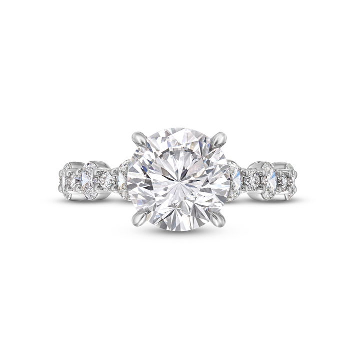 White Gold 18K A. Jaffe Alternating Oval and Round Diamond Engagement Setting