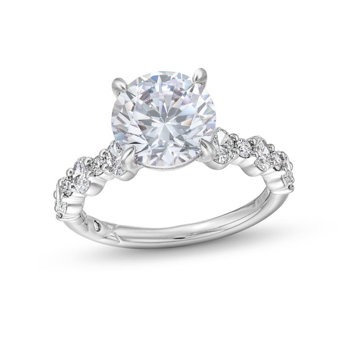 White Gold 18K A. Jaffe Alternating Oval and Round Diamond Engagement Setting