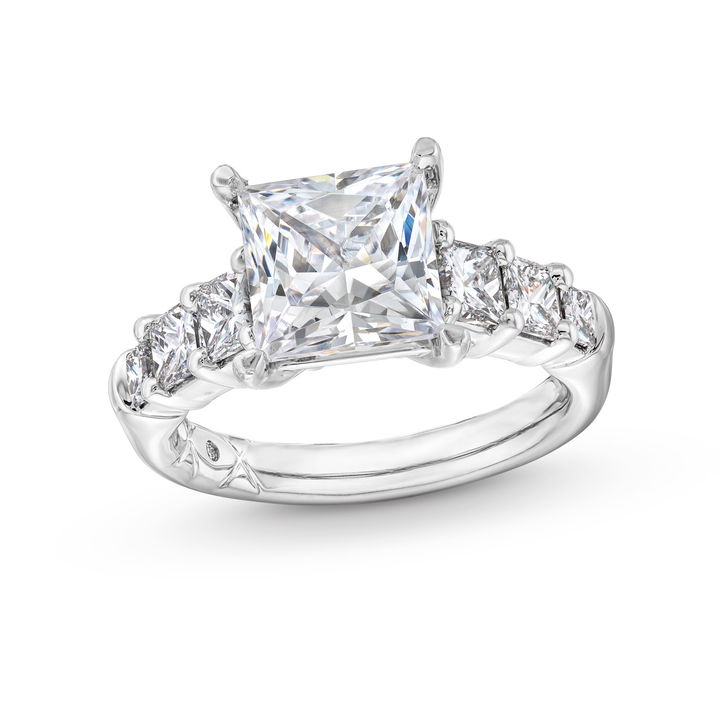 White Gold 18K A. Jaffe Graduated Princess Diamond Engagement Setting