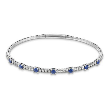 Sapphire and Diamond Flexible Bangle Bracelet In White Gold 14K