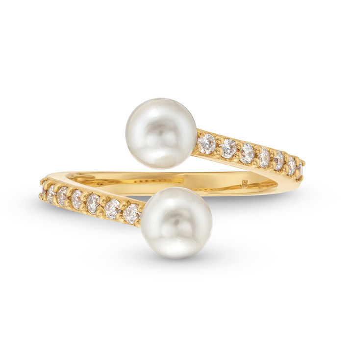 Pearl and Diamond Bypass Ring