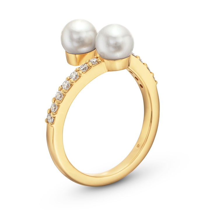 Pearl and Diamond Bypass Ring