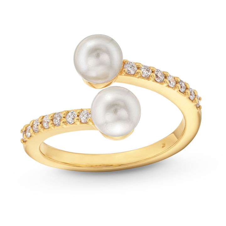 Pearl and Diamond Bypass Ring