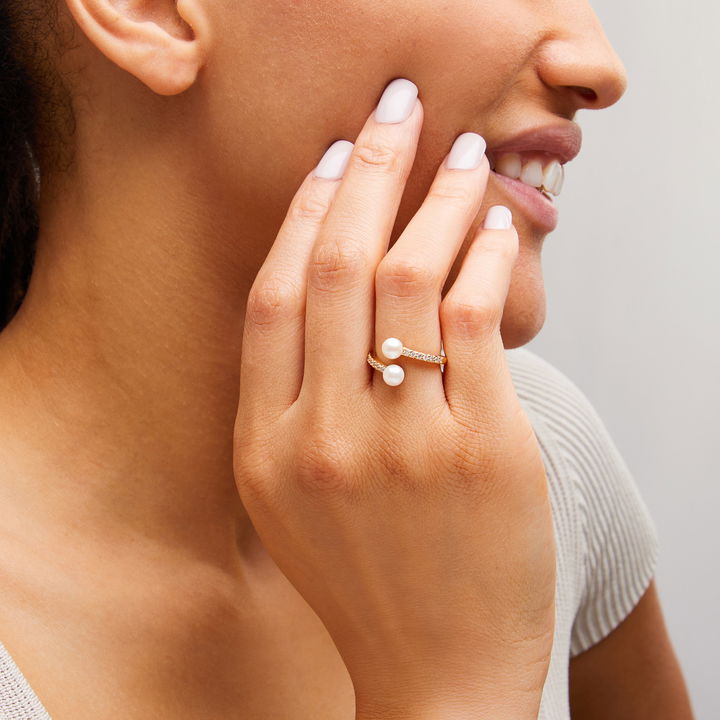 Pearl and Diamond Bypass Ring