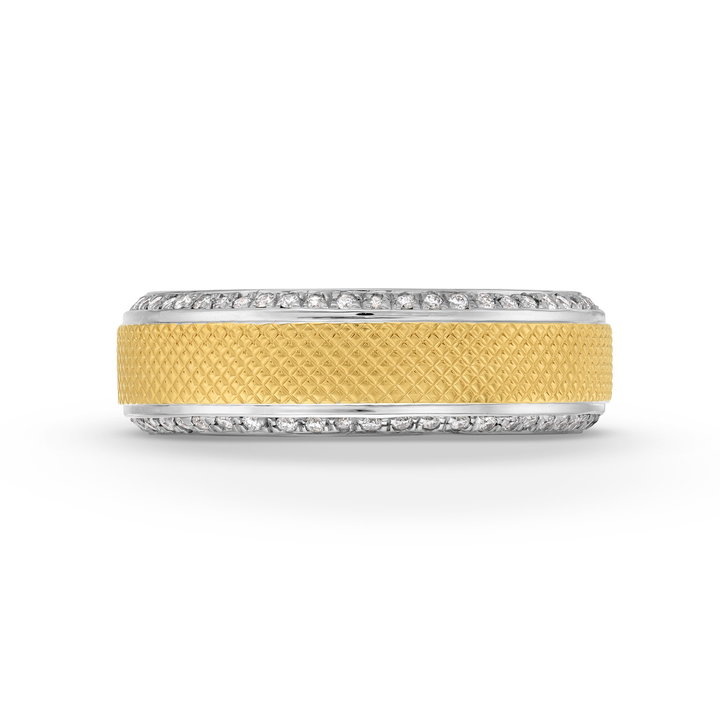Verragio Textured Diamond Edge Wedding Band In Solid 14K White / Yellow Gold