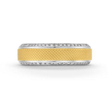 Verragio Textured Diamond Edge Wedding Band In White And Yellow Gold 14K