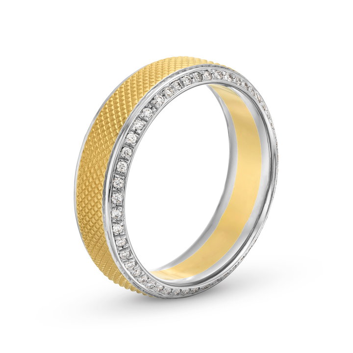 Verragio Textured Diamond Edge Wedding Band In Solid 14K White / Yellow Gold