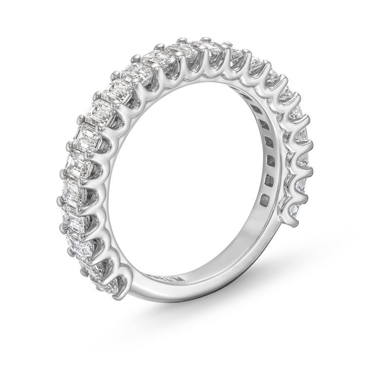 White Gold 18K Michael M. Emerald Diamond 3/4 Way Wedding Band