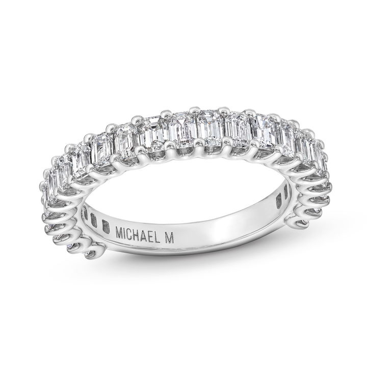 White Gold 18K Michael M. Emerald Diamond 3/4 Way Wedding Band