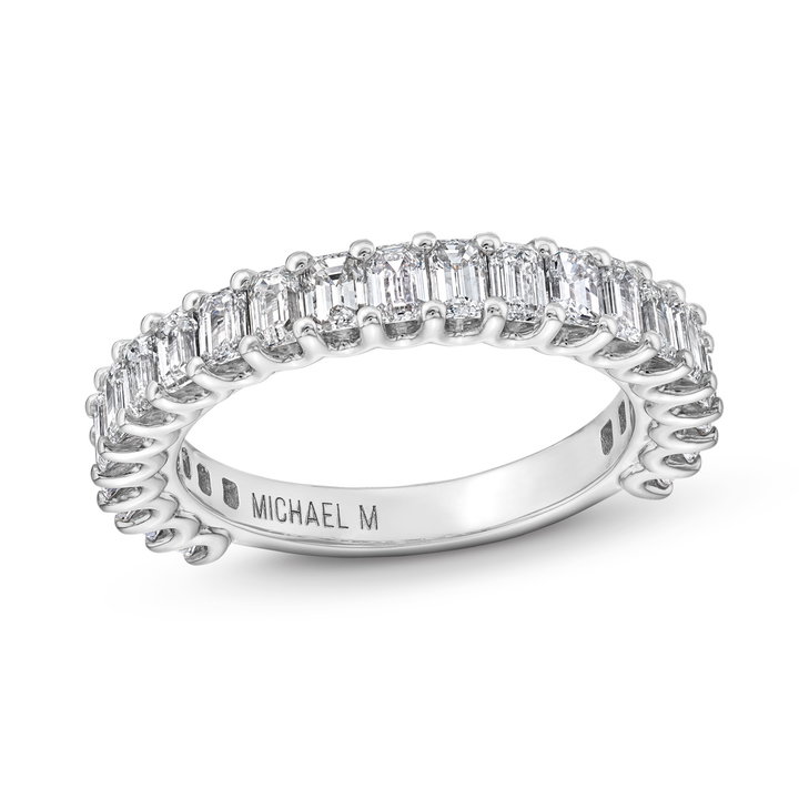 Michael M. Emerald Diamond 3/4 Way Wedding Band In White Gold 18K