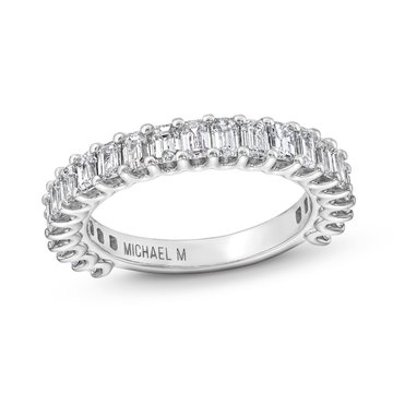 Michael M. Emerald Diamond 3/4 Way Wedding Band In White Gold 18K