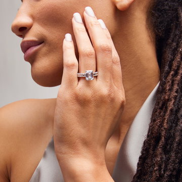Michael M. Emerald Diamond 3/4 Way Engagement Setting In White Gold 18K