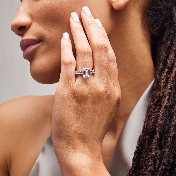Michael M. Emerald Diamond 3/4 Way Engagement Setting In White Gold 18K