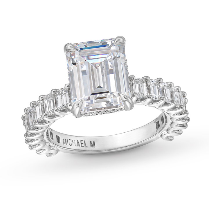 Michael M. Emerald Diamond 3/4 Way Engagement Setting In White Gold 18K