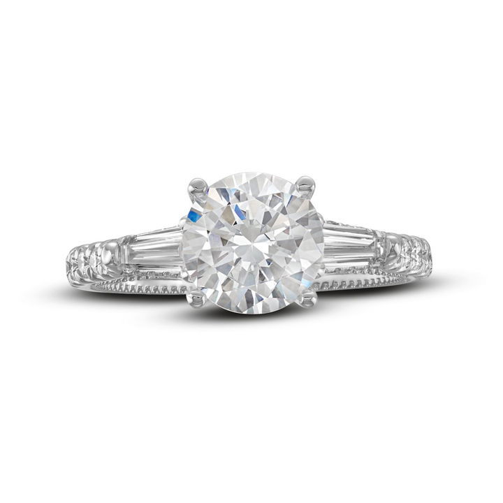 White Gold 18K Verragio Couture Baguette Diamond Three Stone Engagement Setting