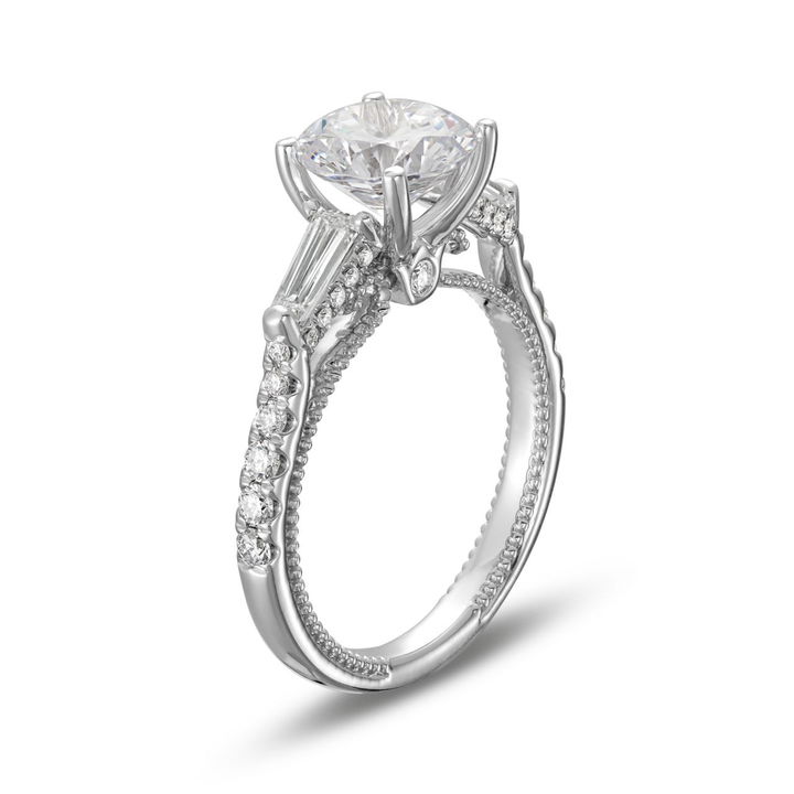 White Gold 18K Verragio Couture Baguette Diamond Three Stone Engagement Setting
