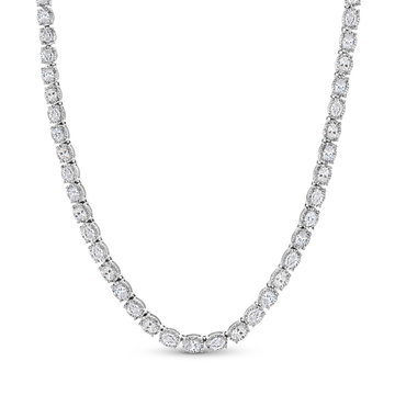 Oval Diamond Illusion Tennis Necklace (9.10tw) In Solid 14K White Gold