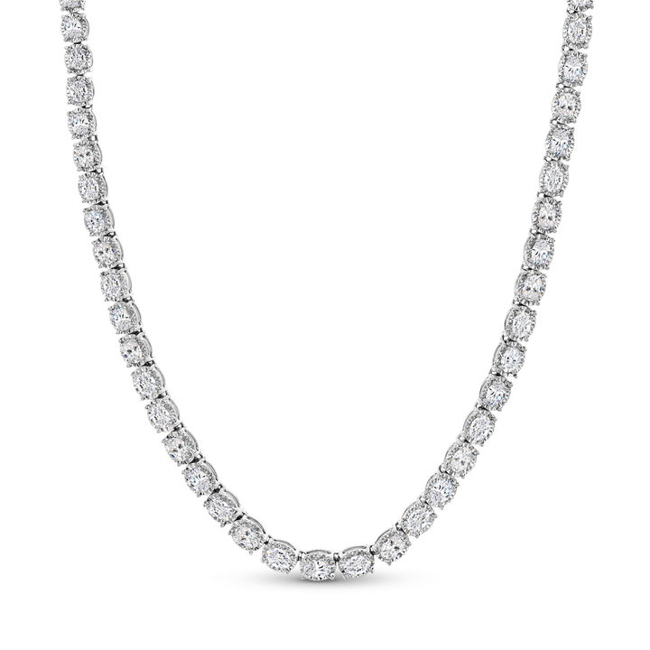 Oval Diamond Illusion Tennis Necklace (9.10tw) In Solid 14K White Gold