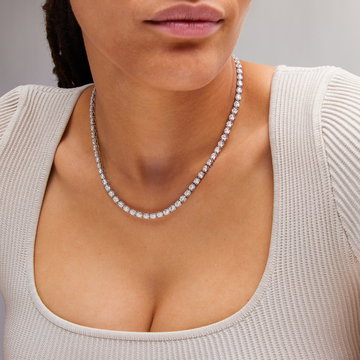Oval Diamond Illusion Tennis Necklace (9.10tw) In Solid 14K White Gold