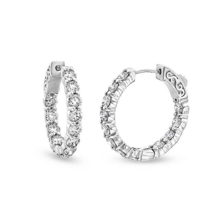 White Gold 14K Classic In/Out Diamond Hoop Earrings