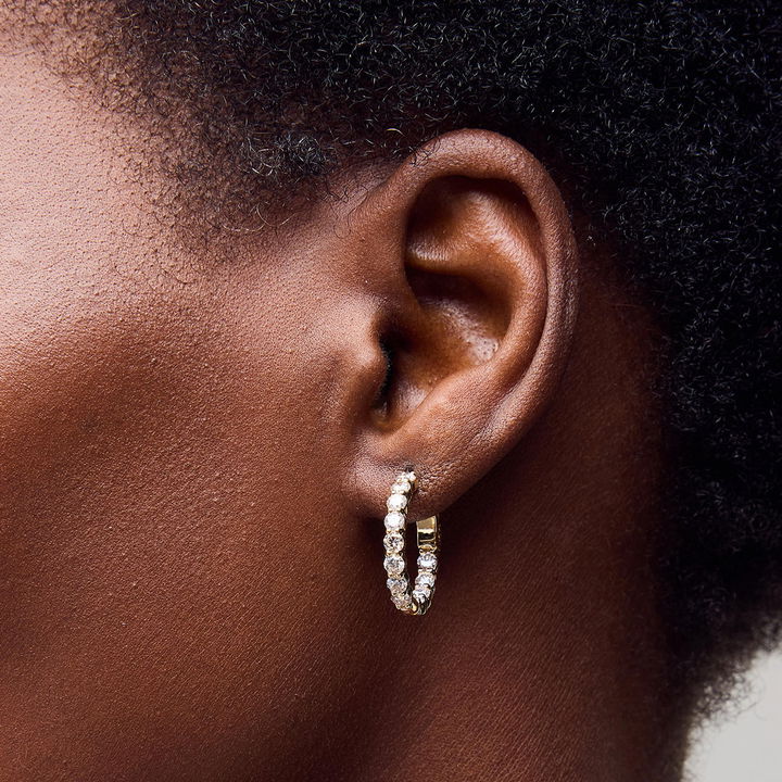 White Gold 14K Classic In/Out Diamond Hoop Earrings