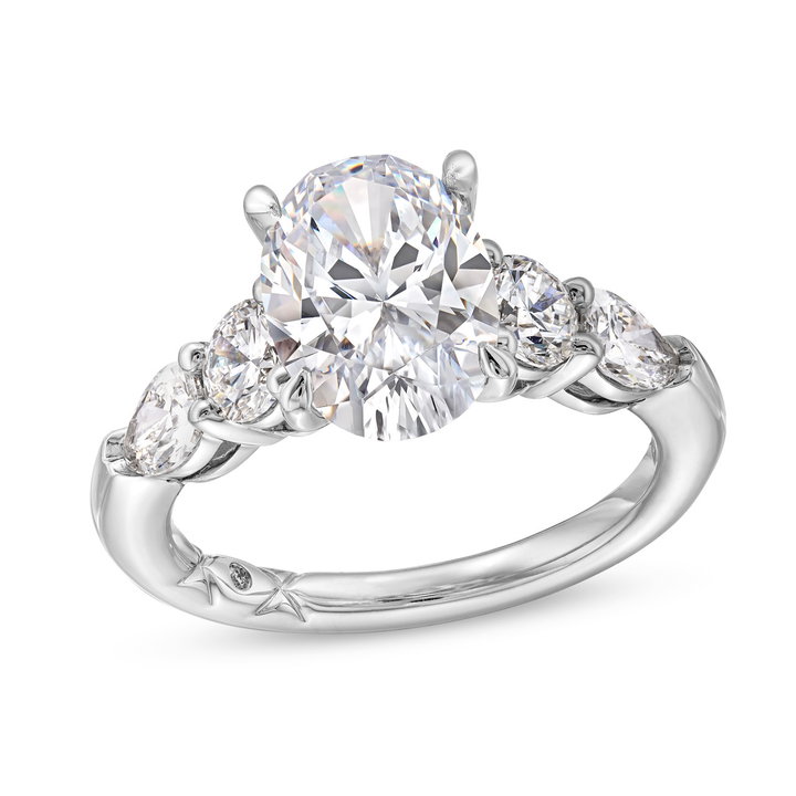 A. Jaffe Round and Pear Diamond Engagement Setting In White Gold 14K