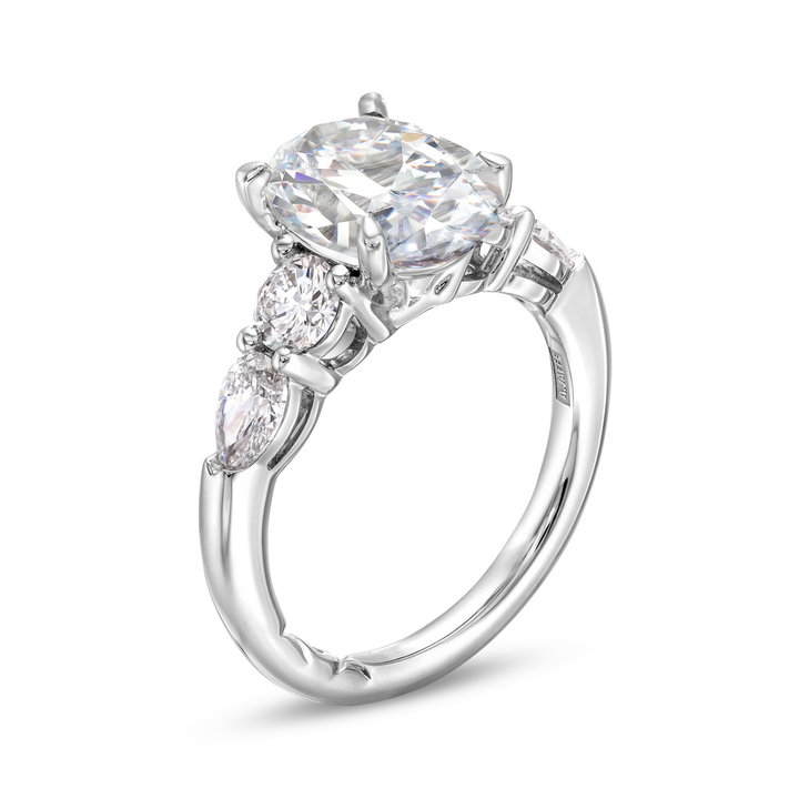 A. Jaffe Round and Pear Diamond Engagement Setting In White Gold 14K