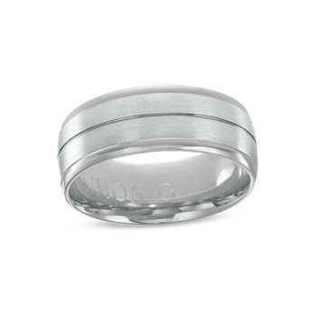 Simon G. Carved Line Matte 8mm Wedding Band In Platinum