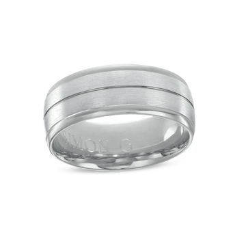 Simon G. Carved Line Matte 8mm Wedding Band In Platinum