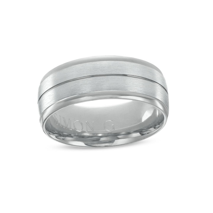 Simon G. Carved Line Matte 8mm Wedding Band In Platinum