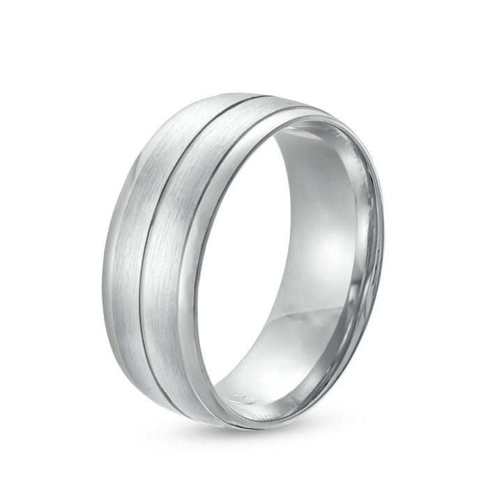 Simon G. Carved Line Matte 8mm Wedding Band In Platinum
