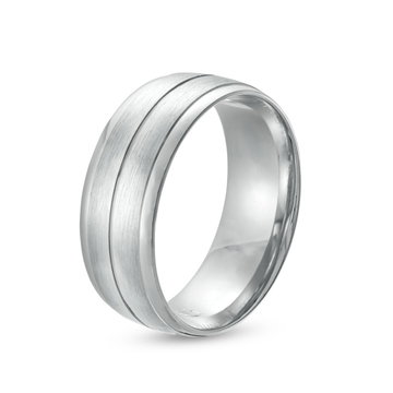 Simon G. Carved Line Matte 8mm Wedding Band In Platinum