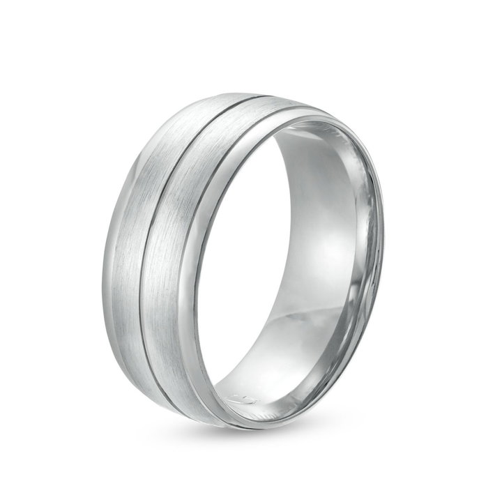 Simon G. Carved Line Matte 8mm Wedding Band In Platinum