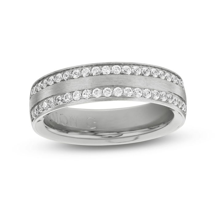 Simon G. Diamond Border 6mm Wedding Band In Platinum
