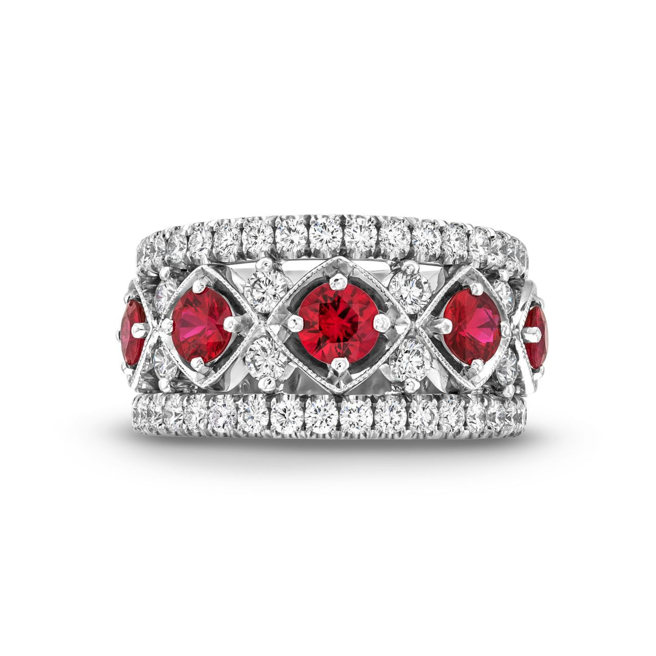 Red Ruby Multi Row Diamond Band (1.88tw) 0