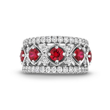Red Ruby Multi Row Diamond Band (1.88tw) In Platinum