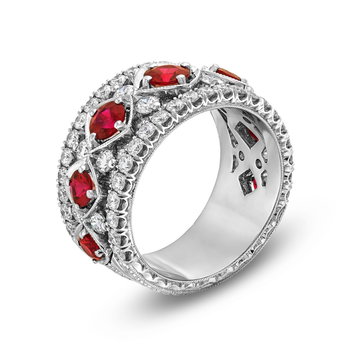 Red Ruby Multi Row Diamond Band (1.88tw) In Platinum
