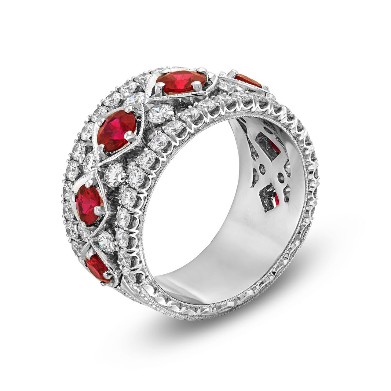 Red Ruby Multi Row Diamond Band (1.88tw) 2