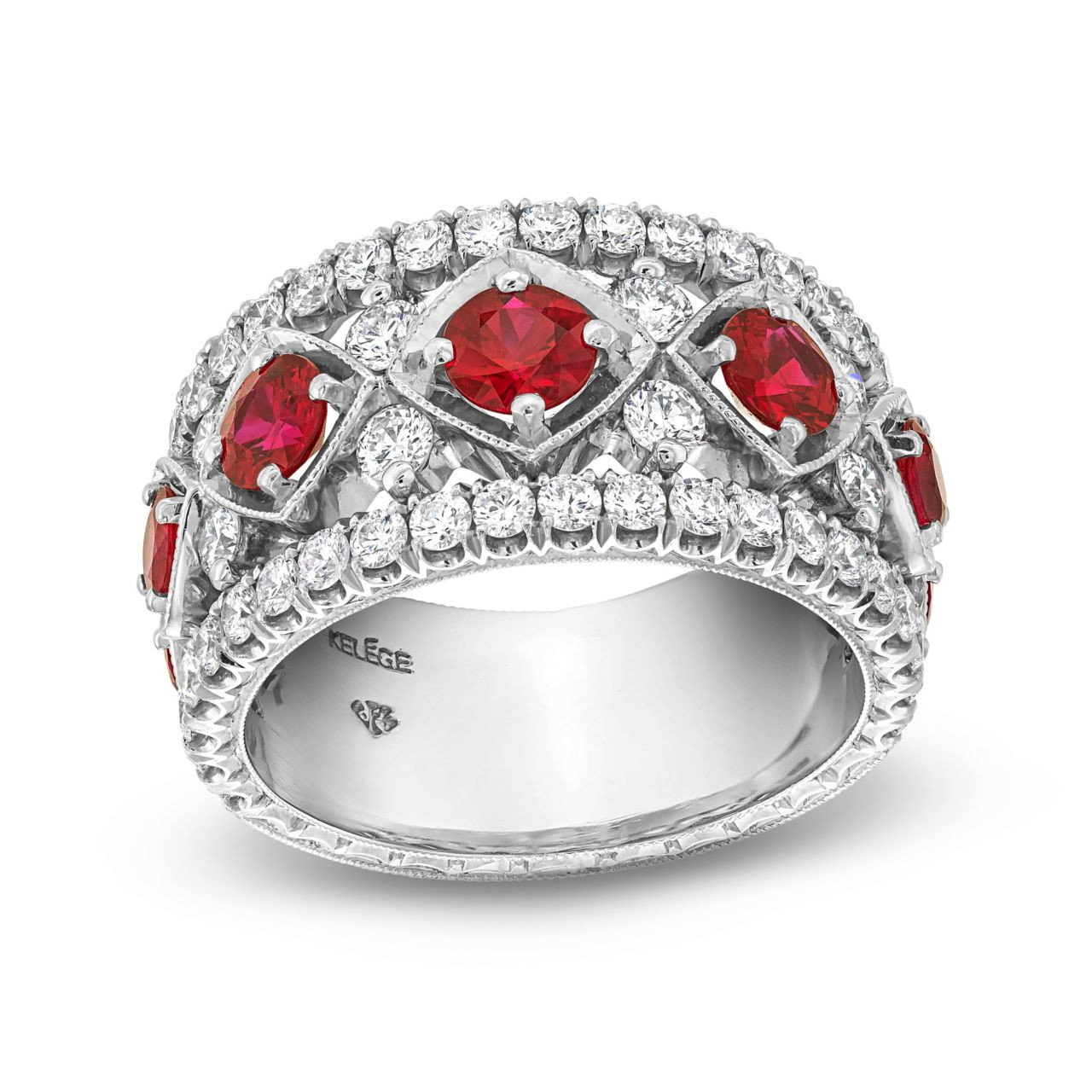 Red Ruby Multi Row Diamond Band (1.88tw) 1