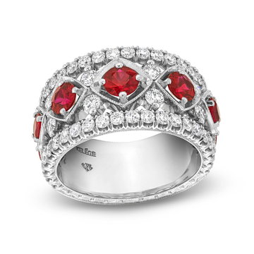 Red Ruby Multi Row Diamond Band (1.88tw) In Platinum