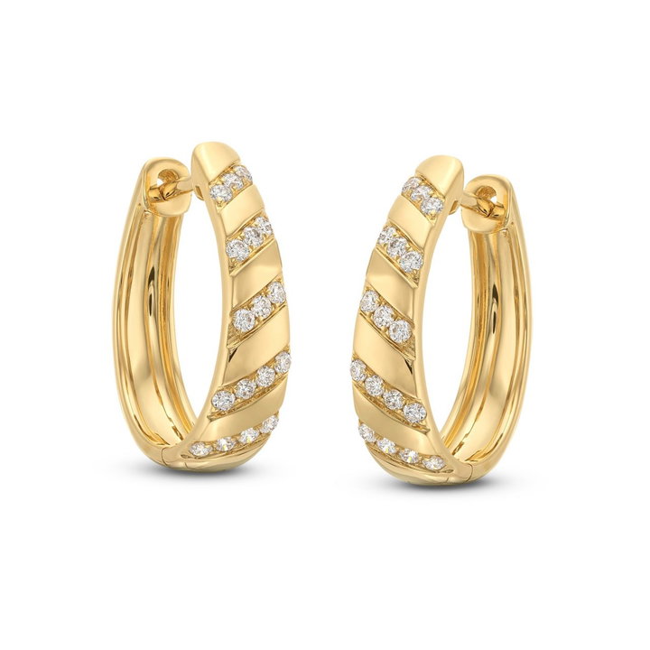 Diagonal Diamond Hoop Earrings In Solid 14K Yellow Gold
