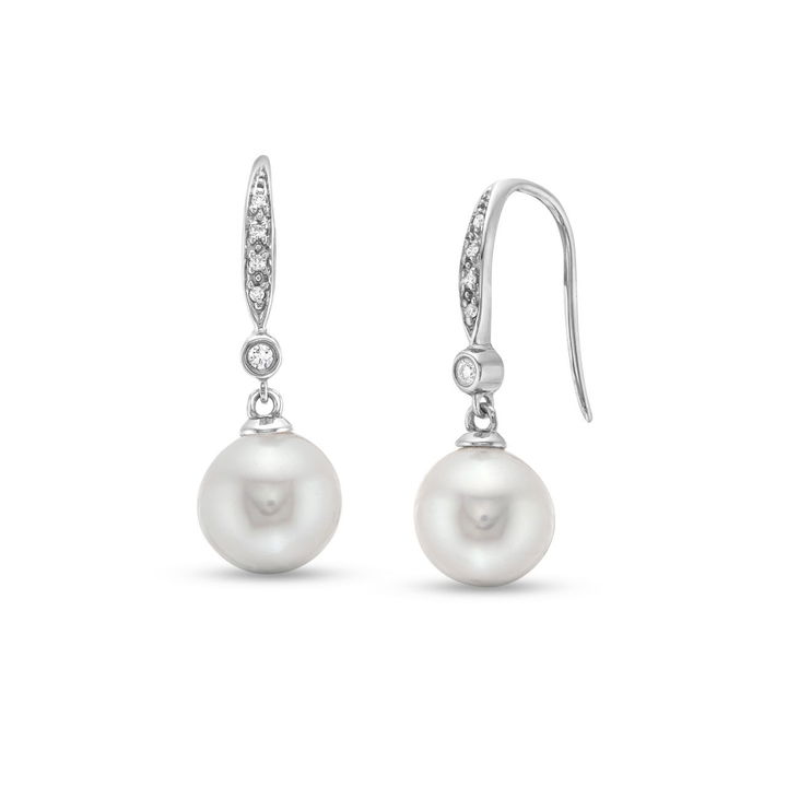 Diamond Pearl Dangle Earrings