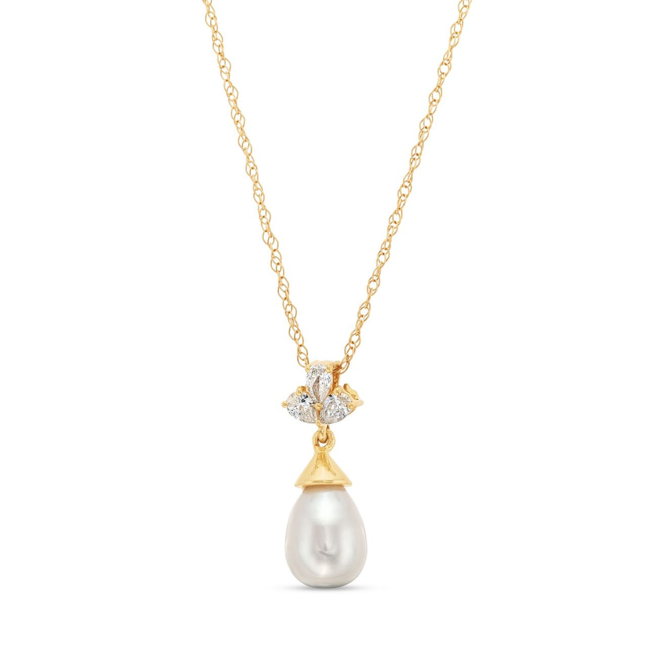 Three Stone Pearl Pendant Necklace