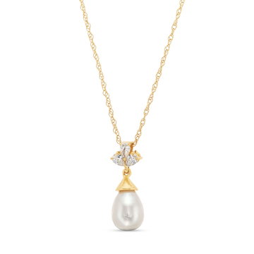 Three Stone Pearl Pendant Necklace In Yellow Gold 14K