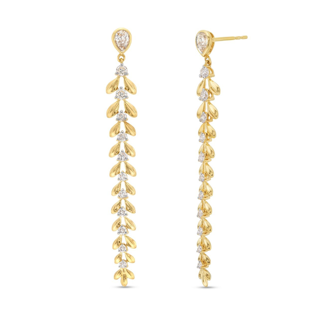 Graduated Leaf Drop Diamond Earrings 0