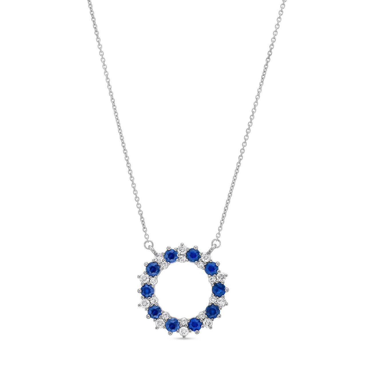 Sapphire & Diamond Alternating Circle Pendant Necklace
