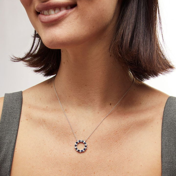 Sapphire & Diamond Alternating Circle Pendant Necklace