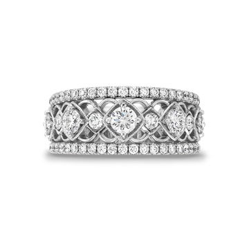 Diamond Multi Row Filigree Band In White Gold 18K