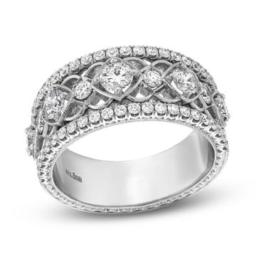 Diamond Multi Row Filigree Band In White Gold 18K
