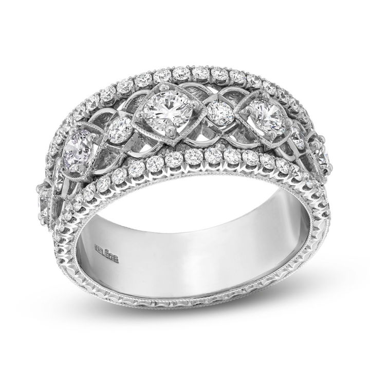 Diamond Multi Row Filigree Band In White Gold 18K